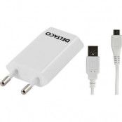 DELTACO strömadapter USB 1A med 1m USB micro, vit