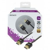 DELTACO tunn HDMI-kabel, 3m, svart blister