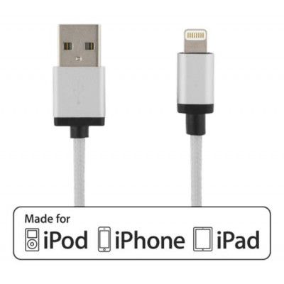 Deltaco Tygklädd Lightning kabel, 1m - Silver