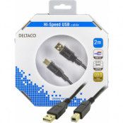 DELTACO, USB 2,0 kabel Typ A hane - Typ B hane 2m, svart