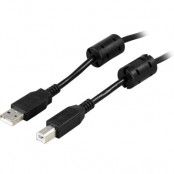 DELTACO USB 2,0 kabel Typ A hane - Typ B hane 5m, ferritkärnor, svart