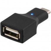 DELTACO USB 2.0 adapter, USB-C - Typ A hona, svart