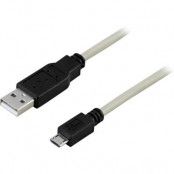 DELTACO USB 2.0 kabel, Typ A ha - Typ Micro B ha, 5-pin, 0,5m, grå/svart