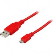 DELTACO USB 2.0 kabel, Typ A ha - Typ Micro B ha 5-pin, 2m, röd