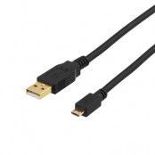 DELTACO USB 2.0 kabel, Typ A ha - Typ Micro B ha, 5-pin, 3m, svart