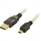 DELTACO USB 2.0 kabel Typ A ha - Typ Mini B ha, guldpläterade kontakter, ledare