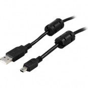 DELTACO USB 2.0 kabel Typ A Hane - Typ Mini B Hane, ferritkärnor, 2m, svart