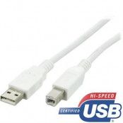 DELTACO USB 2.0 kabel Typ A till Typ B 2m, vit