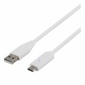 DELTACO USB 2.0 kabel, USB-A till USB-C ha, 0,25m, vit