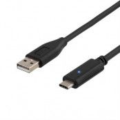 DELTACO USB 2.0 kabel, USB-A till USB-C ha, 2m, svart