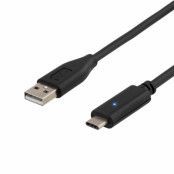 DELTACO USB 2.0 kabel, USB-A till USB-C hane, 0,5m, svart