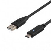 DELTACO USB 2.0 kabel, USB-A till USB-C hane, 0.25m, svart