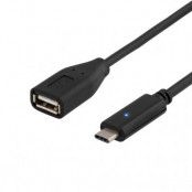 DELTACO USB 2.0 kabel, Typ C - Typ A hona, 0,5m, svart