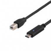 DELTACO USB 2.0 kabel, Typ C - Typ B hane, 0.25m, svart