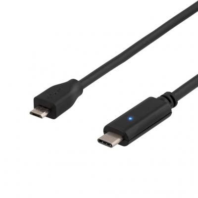 DELTACO USB 2.0 kabel, Typ C - Typ Micro B ha, 1.5m, svart