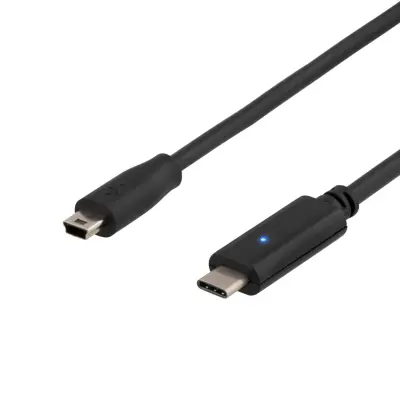 DELTACO USB 2.0 kabel, Typ C - Typ Mini B ha, 1.5m, svart