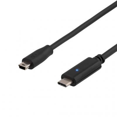DELTACO USB 2.0 kabel, Typ C - Typ Mini B ha, 1m, svart