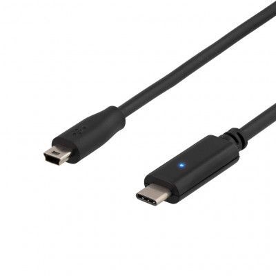 DELTACO USB 2.0 kabel, Typ C - Typ Mini B ha, 2m, svart