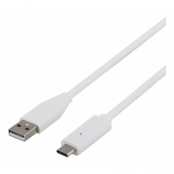 DELTACO USB 2.0 kabel, USB-A till USB-C ha, 1,5m, vit
