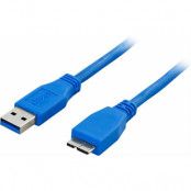 DELTACO USB 3.0 kabel, Typ A hane - Typ Micro B hane, 2m, blå