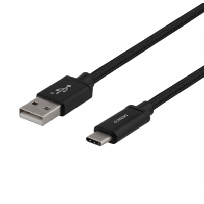 Deltaco USB-A till USB-C Kabel 1m Flätad - Svart