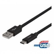 Deltaco USB-A till USB-C kabel 2m, flätad - Svart