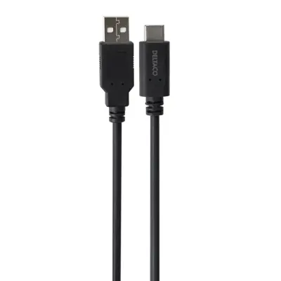 Deltaco USB-A till USB-C Kabel LSZH 2m - Svart