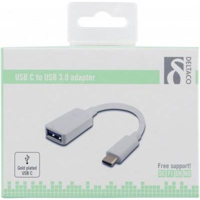 DELTACO USB-adapter, USB 3.1 typ C hane - typ A hona, Gen 1, vit