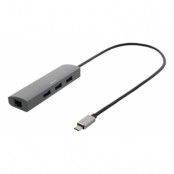 Deltaco USB-C Hub and Network Adapter - Rymdgrå