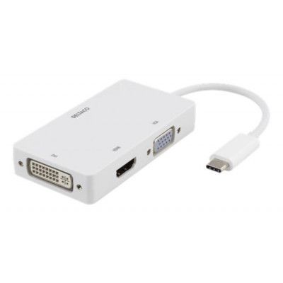 Deltaco USB-C till HDMI / DVI / VGA Adapter - Vit