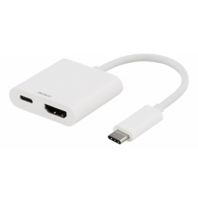 DELTACO USB-C till HDMI adapter, USB-C port för laddning, UltraHD, HDCP