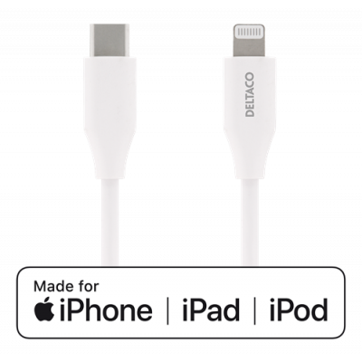 DELTACO USB-C till Lightning kabel, 2m, USB 2.0, vit