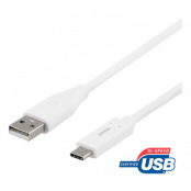DELTACO USB-C till USB-A kabel, 1m, USB 2.0, vit