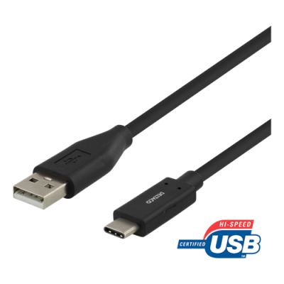 DELTACO USB-C till USB-A kabel, 2m, USB 2.0