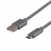 DELTACO USB-C tygbeklädd kabel, 0,25m, Grå