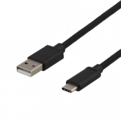 DELTACO USB-C tygbeklädd kabel, 2m, svart
