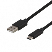 DELTACO USB-C tygbeklädd kabel, 3m, svart