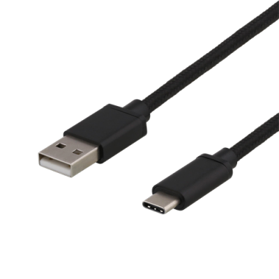 DELTACO USB-C tygbeklädd kabel, 3m, svart