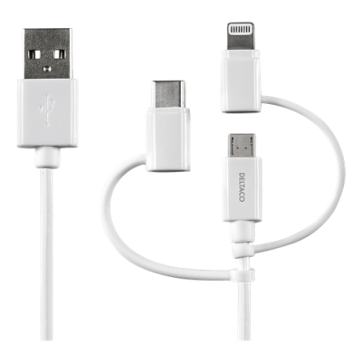 DELTACO USB-C/Micro USB/Lightning-synk-/laddarkabel,0,5m