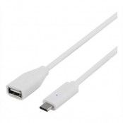 DELTACO USB-kabel, Typ C till Typ A, 0,25m, vit