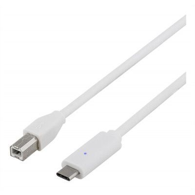DELTACO USB-kabel, Typ C till Typ B, 1m, vit