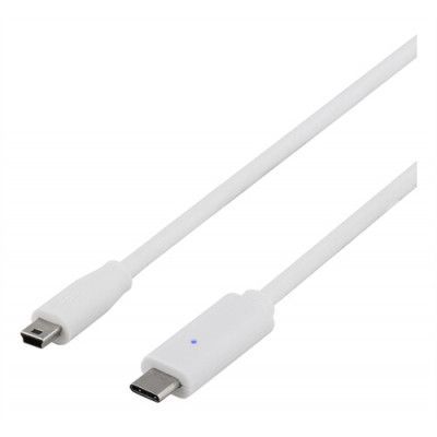 DELTACO USB-kabel, Typ C till Typ Mini B, 2m, vit