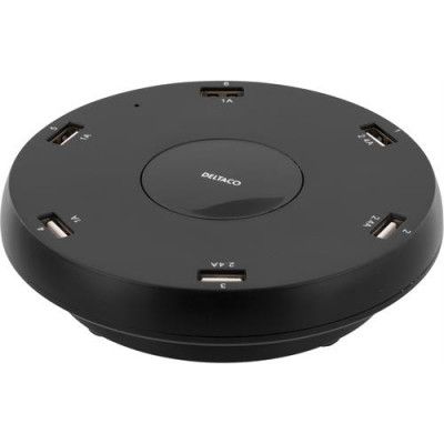 DELTACO USB-laddningsstation, 100-240V till 5V USB, 10,2A, 6xUSB