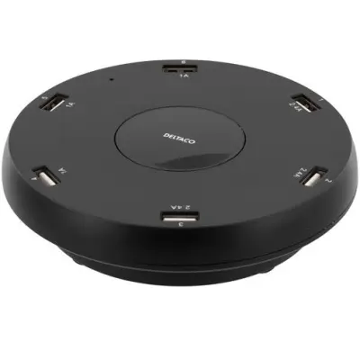 DELTACO USB-laddningsstation, 100-240V till 5V USB, 10,2A, 6xUSB-portar, svart