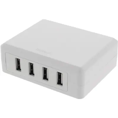DELTACO USB-laddningsstation, 100-240V till 5V USB, 4xUSB-portar, 6,8A, vit