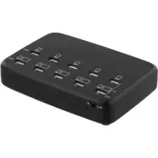 DELTACO USB-laddningsstation 10xUSB-portar - Svart