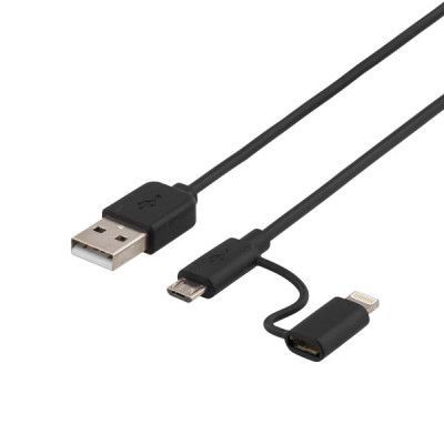 DELTACO USB lightning Micro synk-/laddarkabel, MFi, 1m, svart