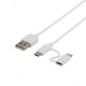 DELTACO USB lightning Micro synk-/laddarkabel, MFi, 1m, vit