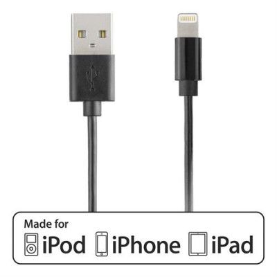 Deltaco USB-synk-/laddarkabel, lightning, 3m, MFi - Svart