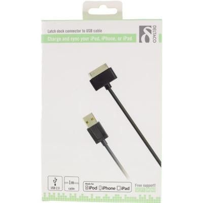 DELTACO USB-synk-/laddarkabel till iPod, iPhone eller iPad, 1m, svart